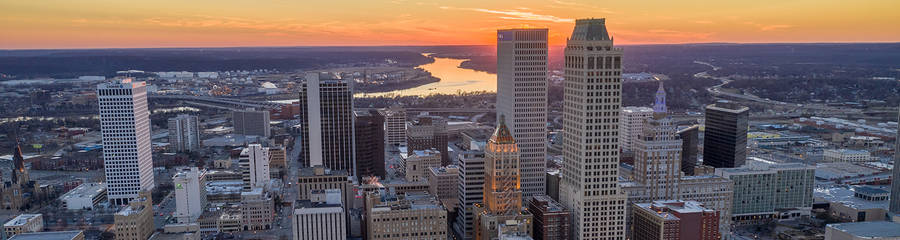 Tulsa Sunset Skyline Panoramic Shot Wallpaper