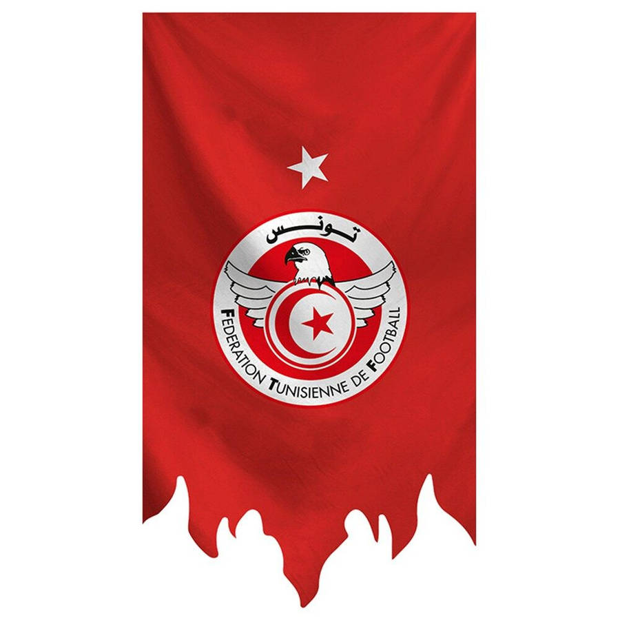 Tunisia National Football Team Logo On Red Banner Wallpaper