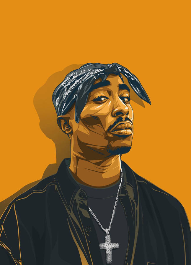 Tupac Orange Cartoon Art Wallpaper