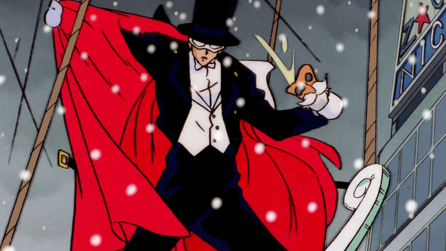 Tuxedo Mask's Iconic Mask Protect Him As He Battles Evil. Wallpaper