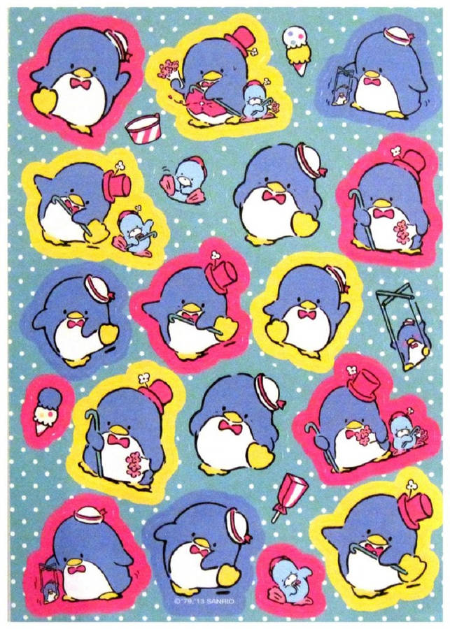 Tuxedo Sam Kawaii Stickers Pattern Wallpaper