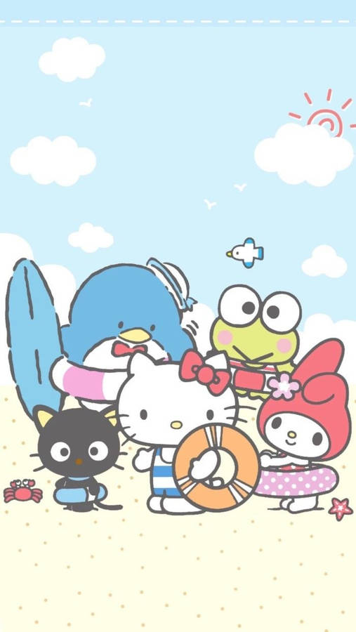 Tuxedo Sam Sanrio Friends Beach Wallpaper