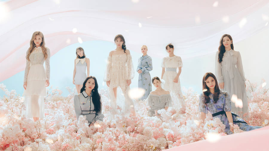 Twice 4k In Dreamy Flower Garden Wallpaper