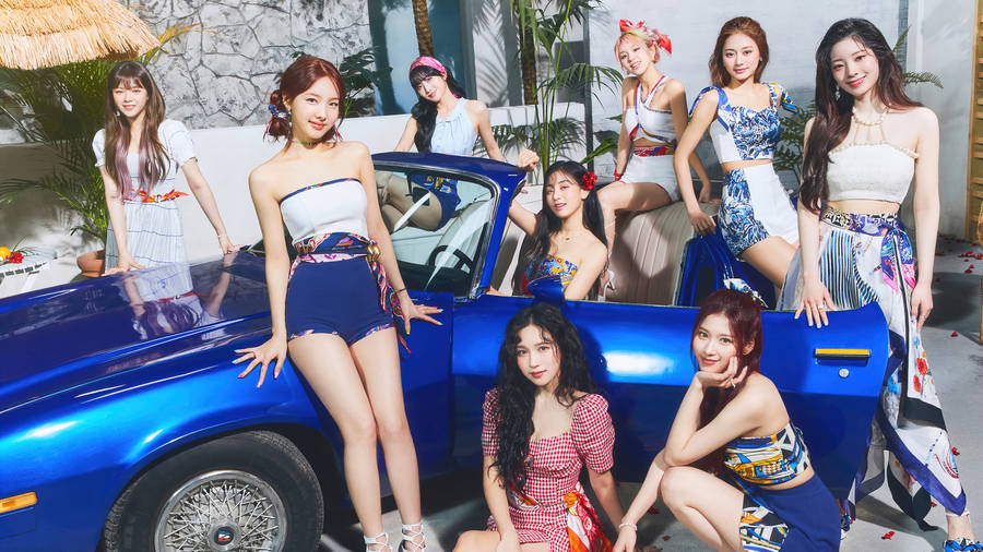 Twice 4k With Blue Luxury Car Wallpaper