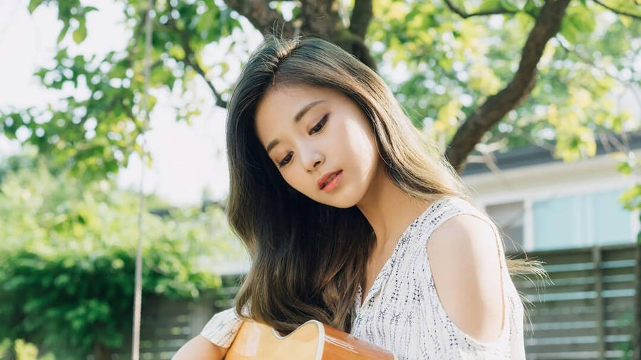 Twice Tzuyu Playing Guitar Wallpaper