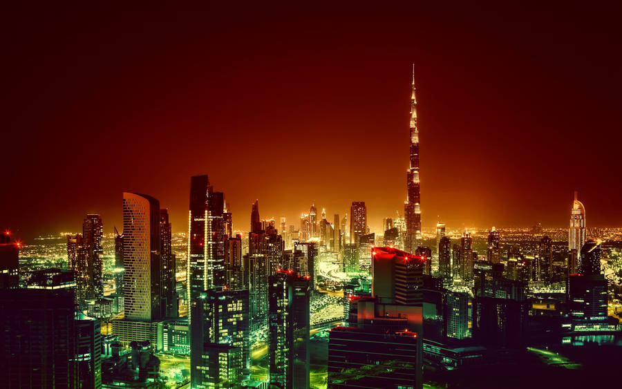 Twilight At Dubai With Burj Khalifa Wallpaper