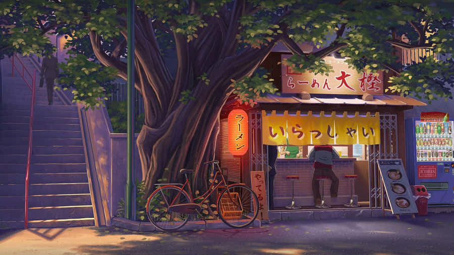 Twilight Ramen Shop Scene Wallpaper