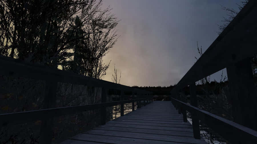 Twilight Wooden Bridge Wallpaper