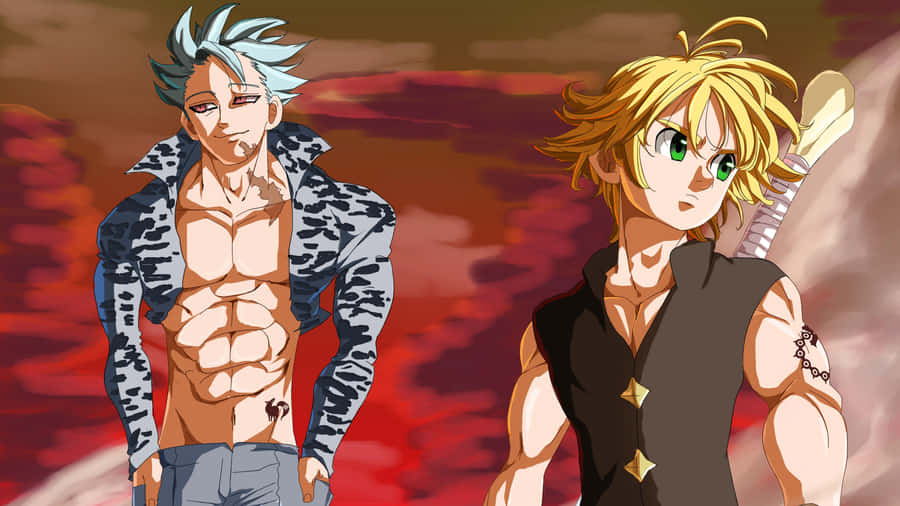 Two Anime Characters Standing Next To Each Other Wallpaper