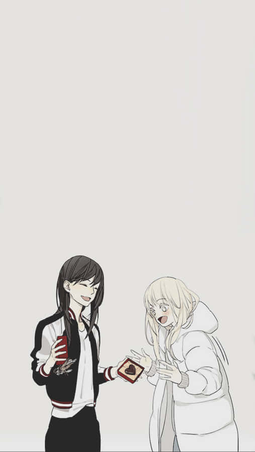 Two Anime Girls Sharing A Romantic Moment. Wallpaper