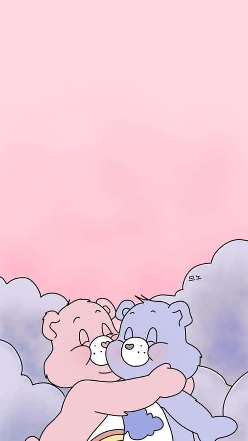 Two Cartoon Bears Hugging In The Clouds Wallpaper