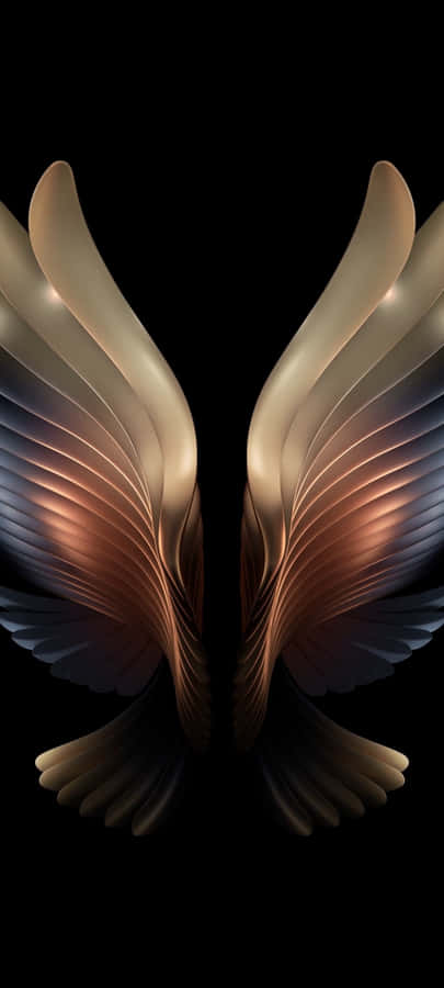 Two Golden And Brown Wings On A Black Background Wallpaper