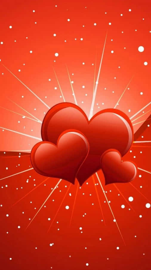 Two Hearts On A Red Background With Stars Wallpaper