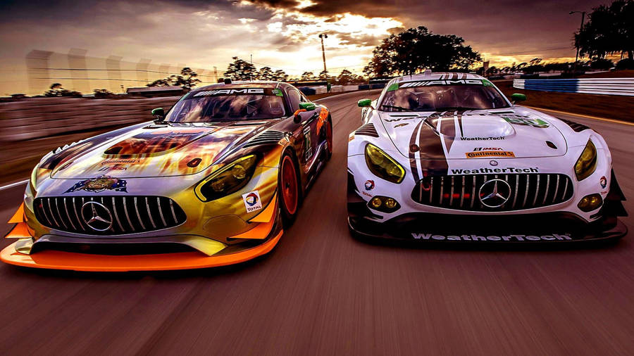 Two Mercedes Benz Racing Cars Wallpaper