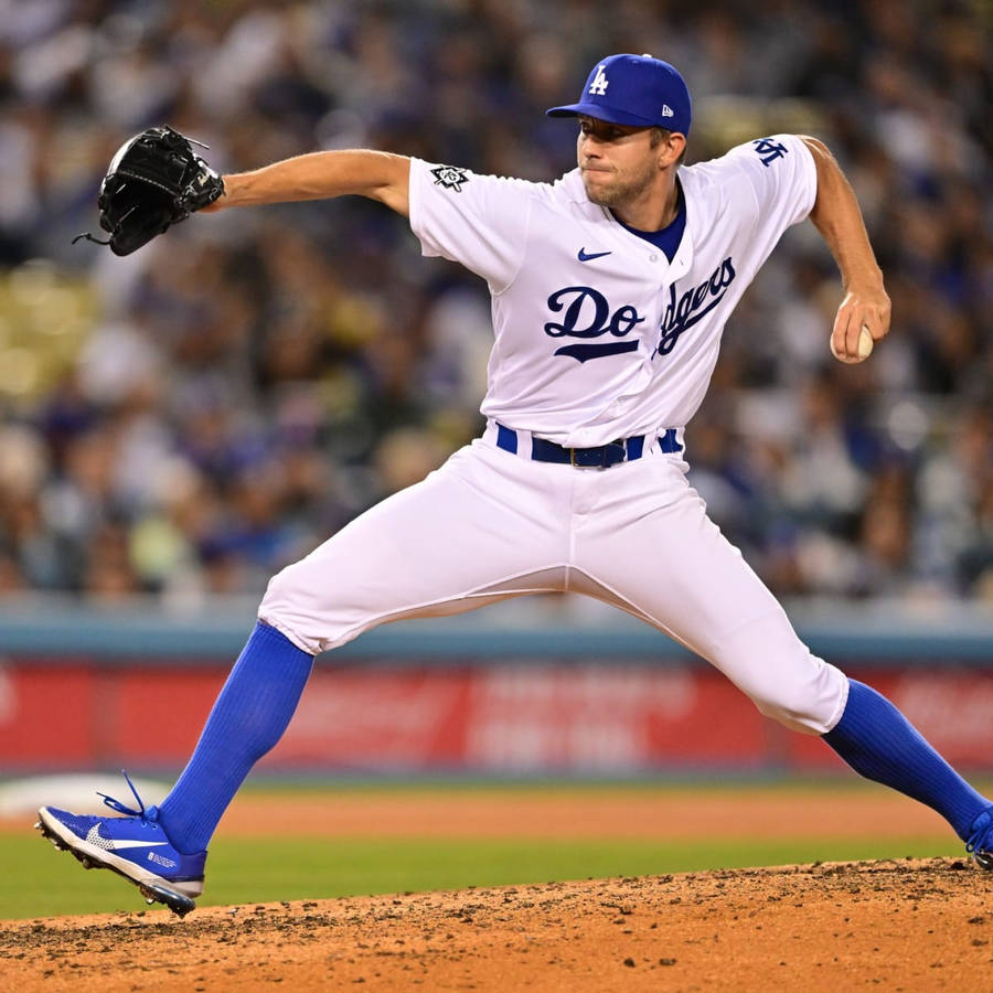 Tyler Anderson Throwing Baseball For Dodgers Wallpaper