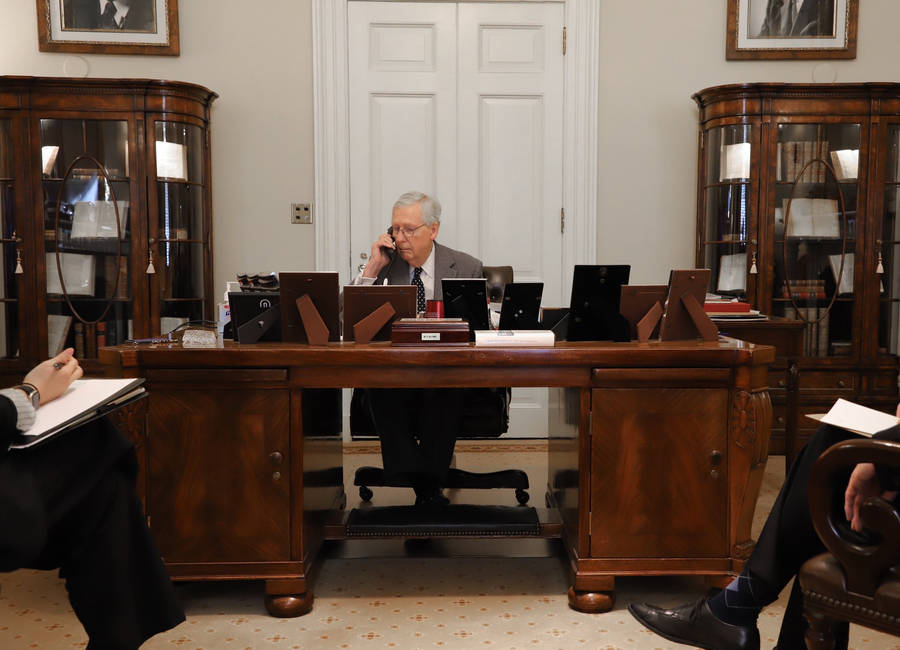 U.s. Senate Majority Leader Mitch Mcconnell Engaged In Official Duties Wallpaper