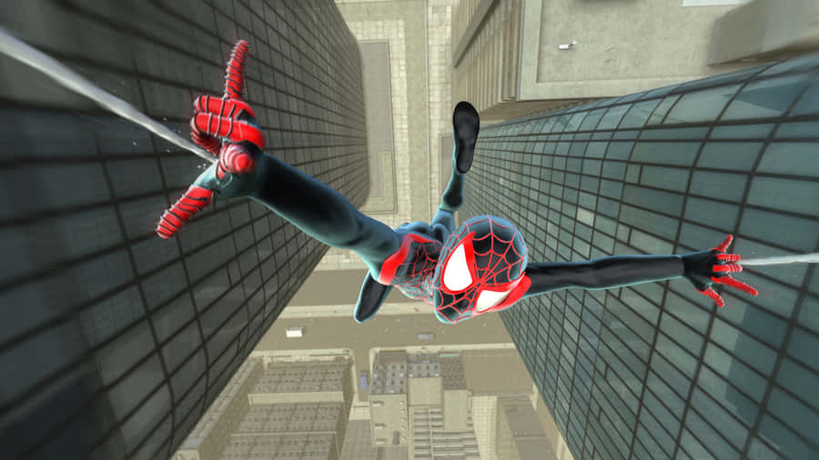 Ultimate Spider-man Swinging In Action Wallpaper