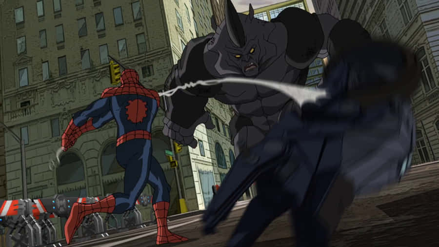 Ultimate Spider-man Swinging Through The City Wallpaper