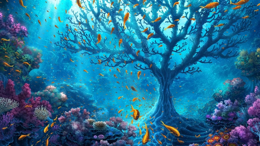 Underwater World Tree Wallpaper