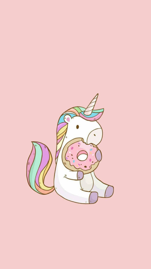 Unicorn Eating A Doughnut Kawaii Ipad Wallpaper