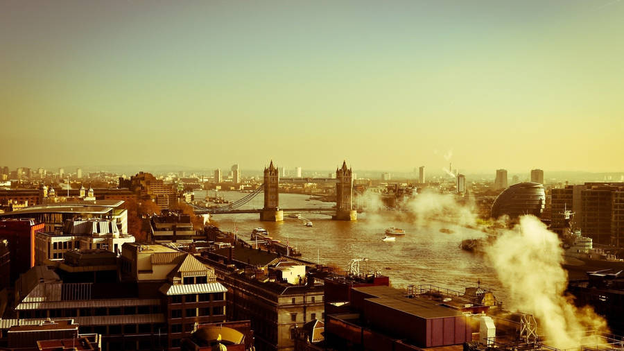 Unique Laptop With Breathtaking London Landscape Background Wallpaper