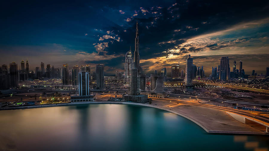 United Arab Emirates Dubai Skyline Sunset Wallpaper