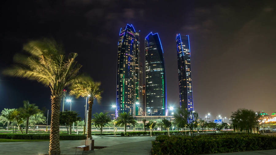 United Arab Emirates Etihad Towers At Night Wallpaper