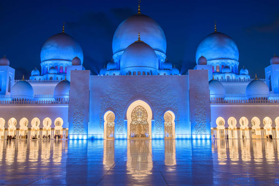 United Arab Emirates Grand Mosque Lights Wallpaper