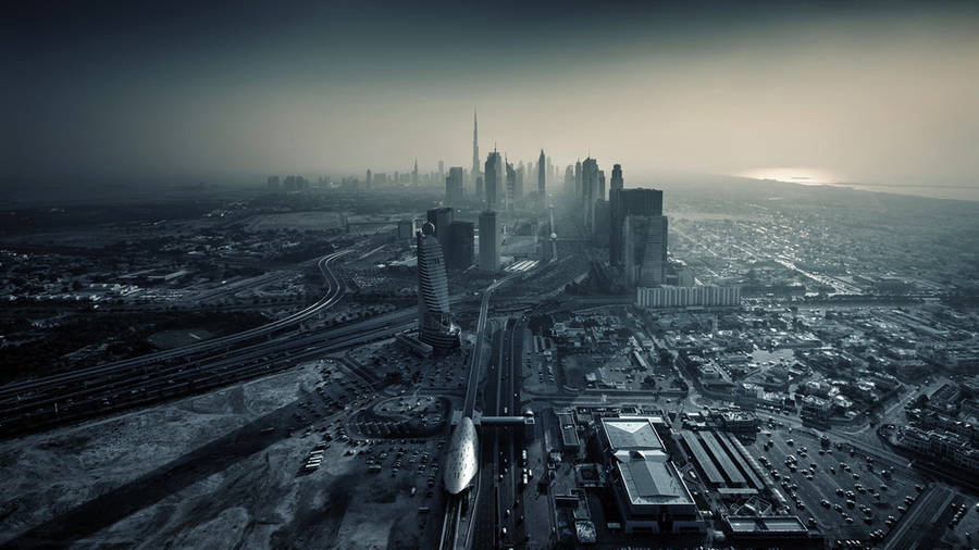 United Arab Emirates Panoramic Greyscale Wallpaper