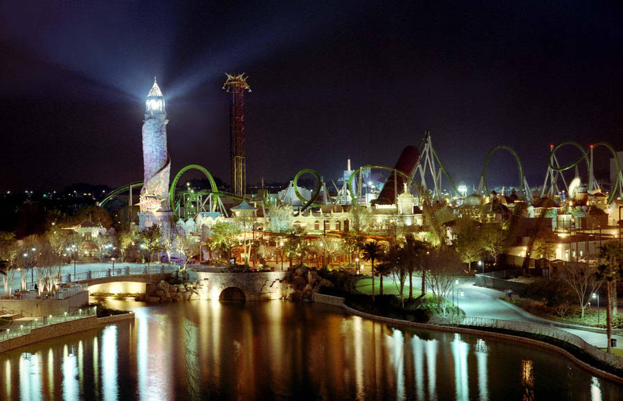 Universal Studios Aerial View At Night Wallpaper