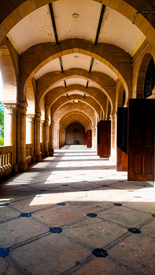 University Arch Hallway Wallpaper