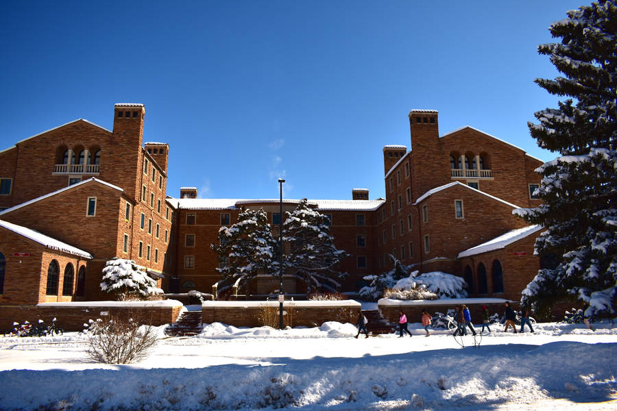 University With Brick Building Wallpaper