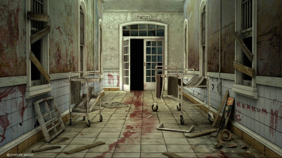 Unsettling View Of An Abandoned Hospital In Haphazard Condition Wallpaper