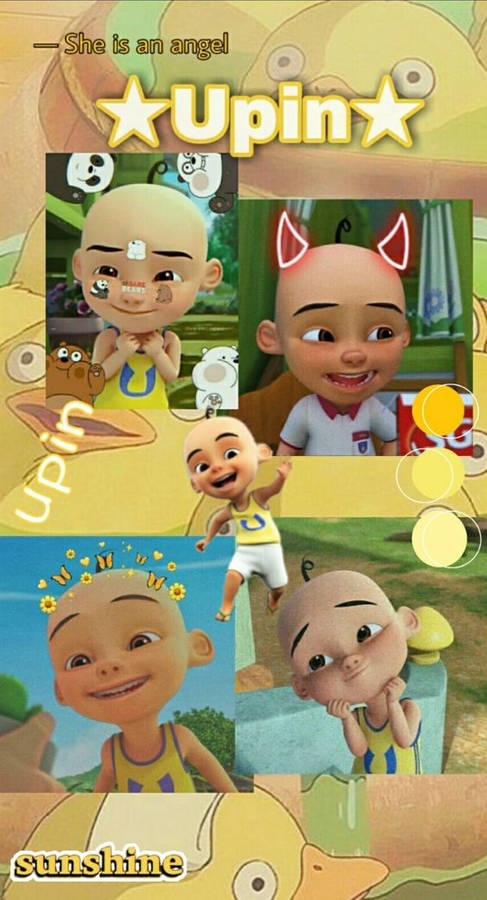 Upin Ipin Yellow Aesthetic Collage Wallpaper