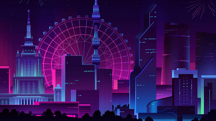 Urban Night Aesthetic Purple Neon Computer Wallpaper