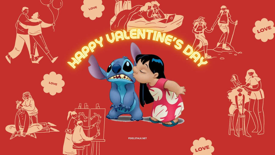 Valentine's Day Lilo And Stitch 3d Wallpaper