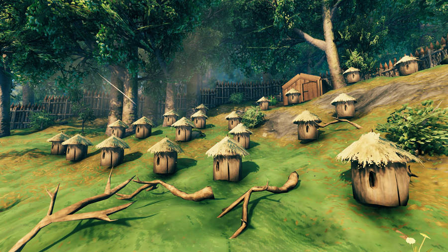 Valheim Little Huts Village Wallpaper