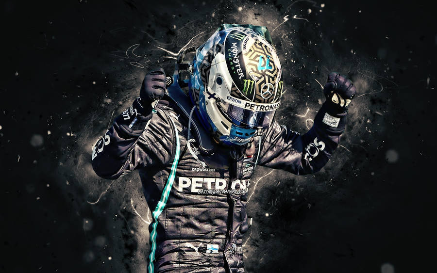 Valiant Valtteri Bottas In Action Wallpaper