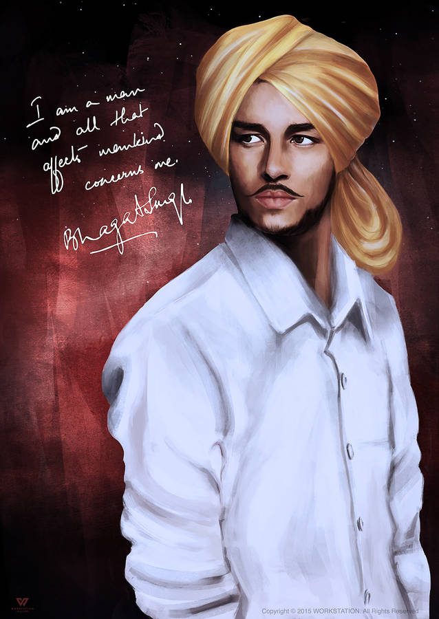 Valiant Vision Of Freedom - A Captivating Portrait Of Shaheed Bhagat Singh Wallpaper