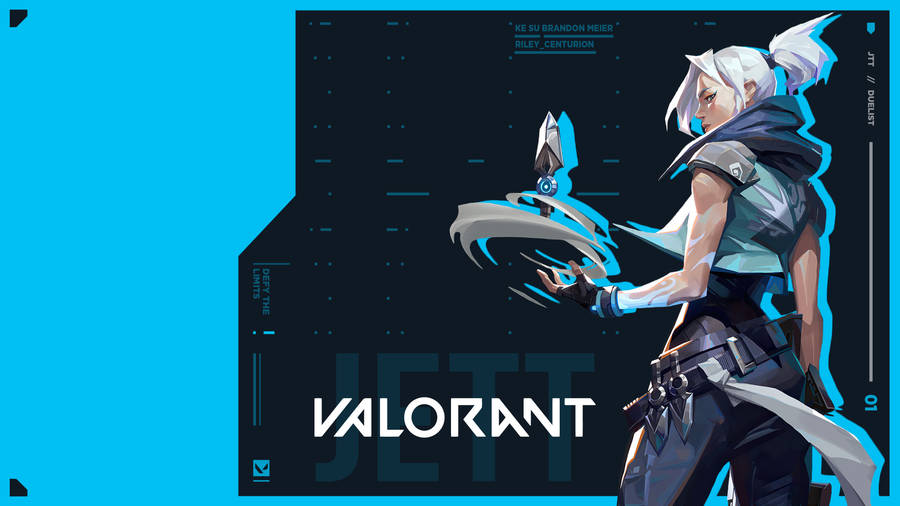 Valorant Computer Jett Blue Background Wallpaper