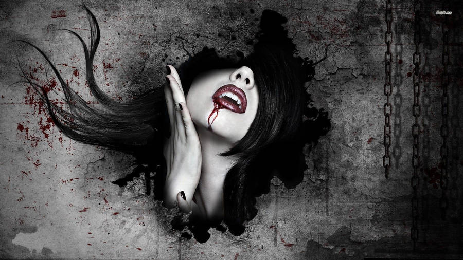 Vampire Girl Through Wall Wallpaper