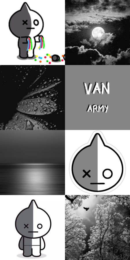 Van Bt21 Black And White Collage Wallpaper