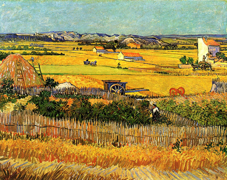 Van Gogh Harvest At La Crau Wallpaper