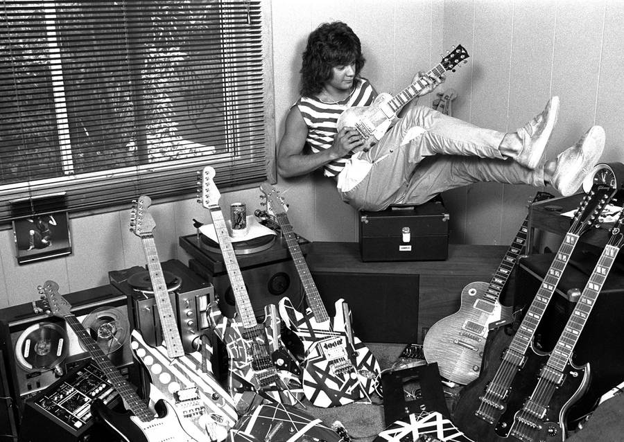 Van Halen Rock Band Black And White Guitars Wallpaper