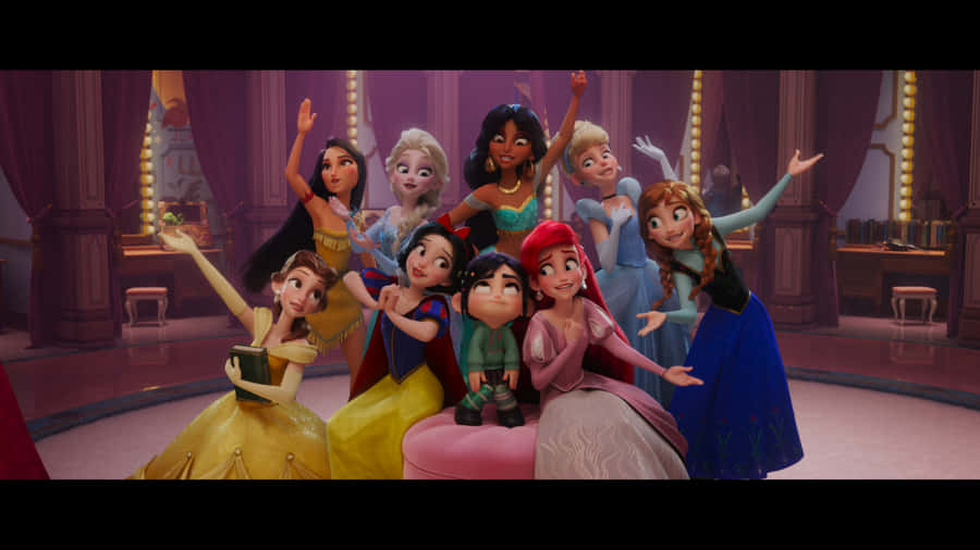 Vanellope Posing With Princesses Ralph Breaks The Internet Wallpaper