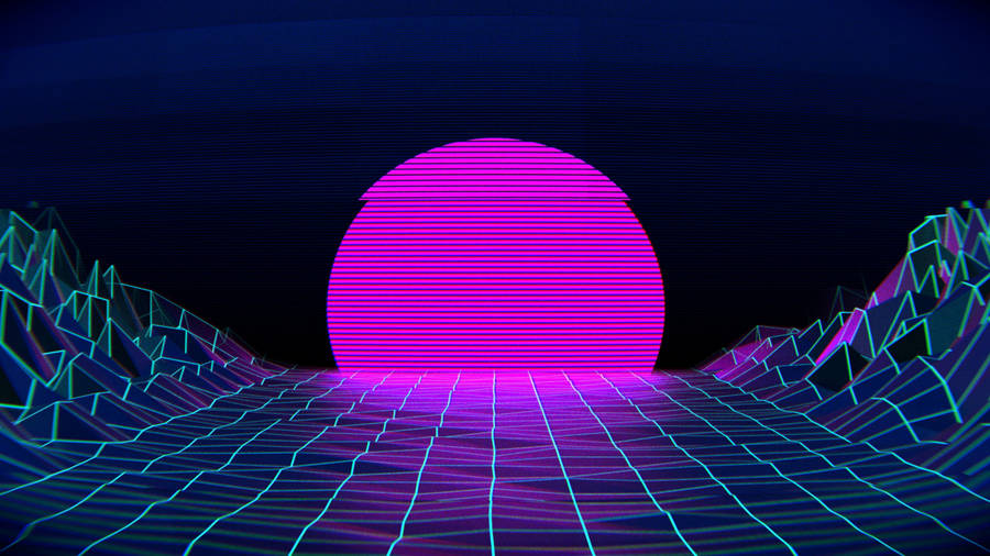 Vaporwave Sunset On Plane Grid Aesthetic Wallpaper