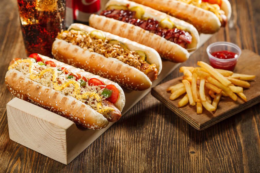 Varietyof Gourmet Hot Dogs Wallpaper