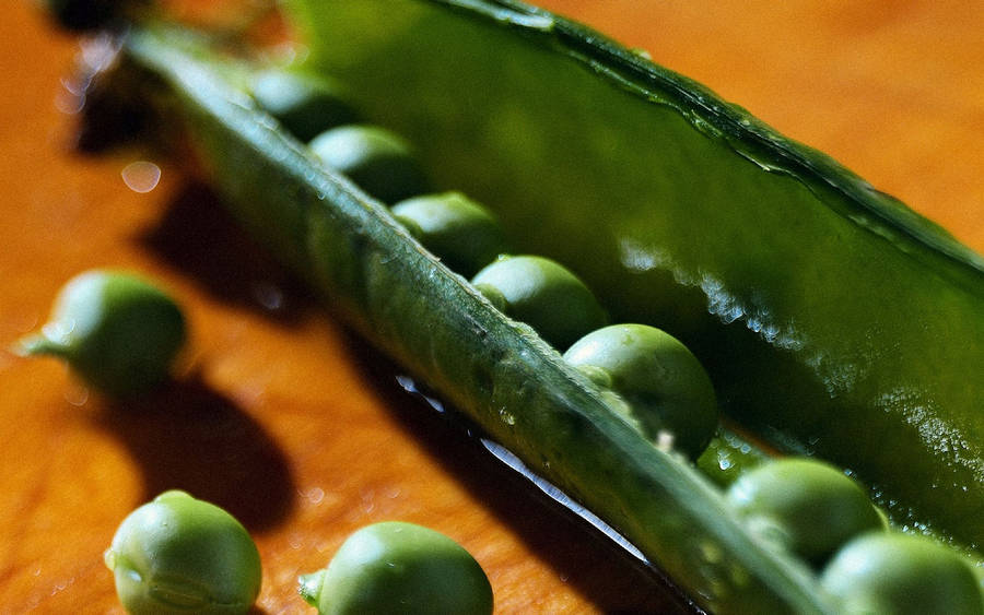 Vegetable Green Peas Opened Pod Close Up Wallpaper