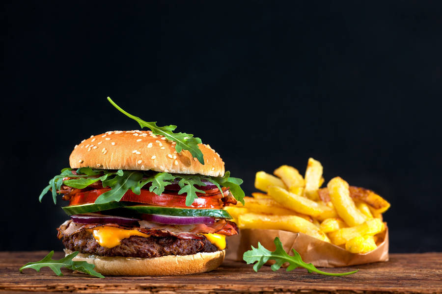 Veggie Cheeseburger With Fries Wallpaper