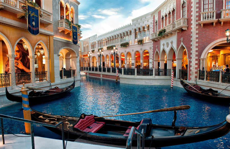 Venetian Indoor Canal Gondolas Wallpaper